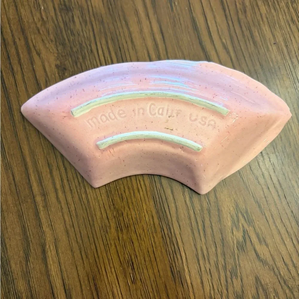 Pink Leaf-Shaped vintage made in the USA Ceramic Dish. California Pottery MCM